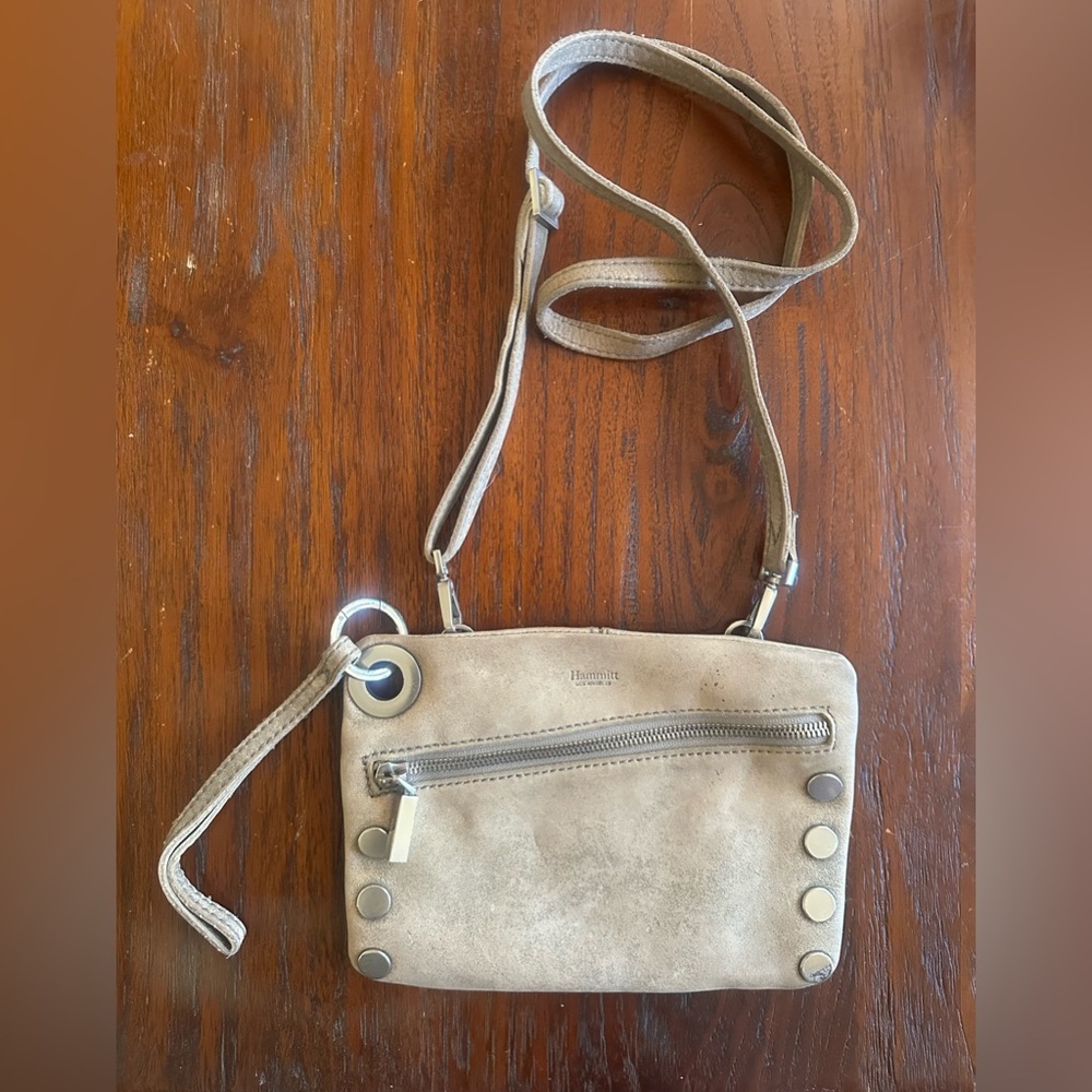 Hammitt Nash small leather Crossbody Bag /taupe and brushed silver